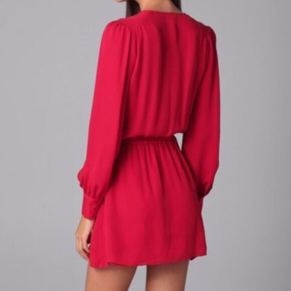 PARKER Silk Long Sleeve Mini Wrap Dress Red S - Picture 5 of 12